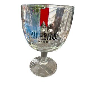 Michelob Beer Goblet Glasses Set Of 2 Vintage Embossed Textured Clear Glassware